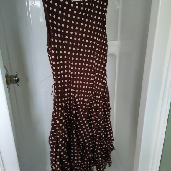 Laura Petites, size 4, brown / white polka dot sleeveless dress - Picture 2 of 5